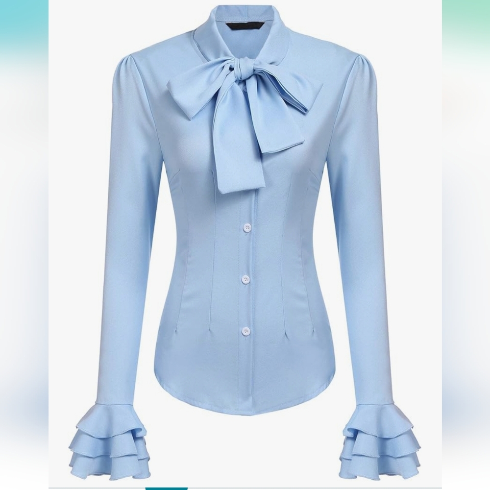 Tie Neck Blouse with Ruffle Sleeves